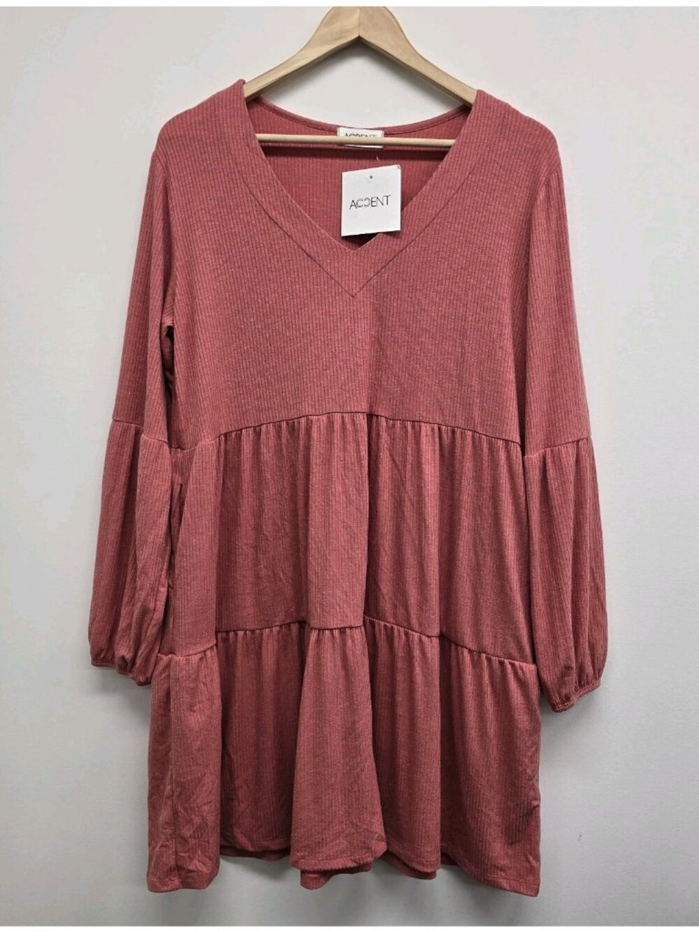 NWT ACCENT Tiered Ribbed Babydoll Dress Size Small Boho Casual Cottagecore